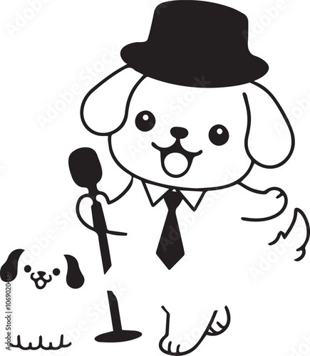 funny lovely and cute simple design, lady's singer and dancing tie complete dress dog silhouette