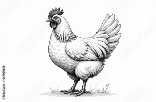 Chicken hen sketch on white background photo