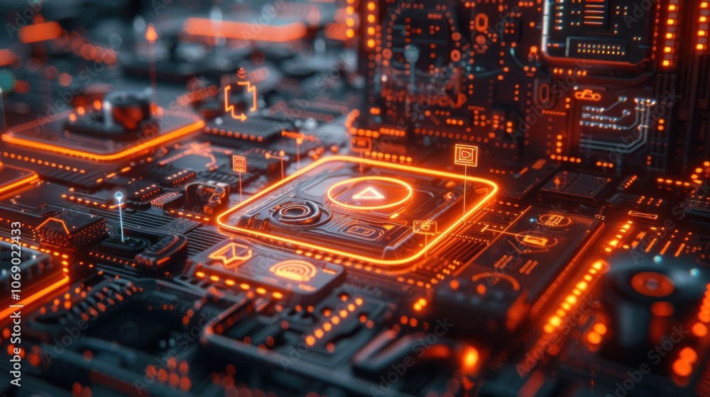 Abstract Circuitry with Glowing Orange Lines Abstract Circuitry with Glowing Orange Lines