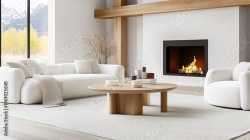 Modern Cozy Living Room Interior Design with Fireplace