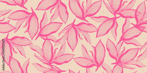 Exotic hand drawn flowers, seamless patterns with floral for fabric, textiles, clothing, wrapping paper, cover, banner, home decor, abstract backgrounds. Vector illustration.