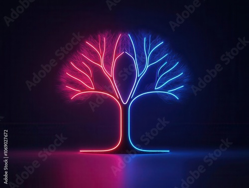 Tree with neoncolored branches, each symbolizing a unique family connection photo