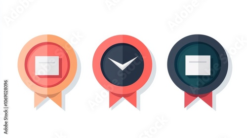 Three Flat Design Badges with Icons.