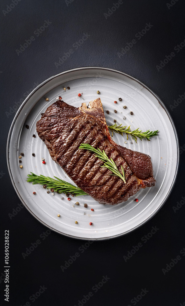 grilled steak with vegetables, grilled steak with vegetables.Grilled ribeye beef steak. Steak on black background. Top view. grilled steak with vegetables, grilled steak with vegetables.Grilled ribeye beef steak. Steak on black background. Top view.