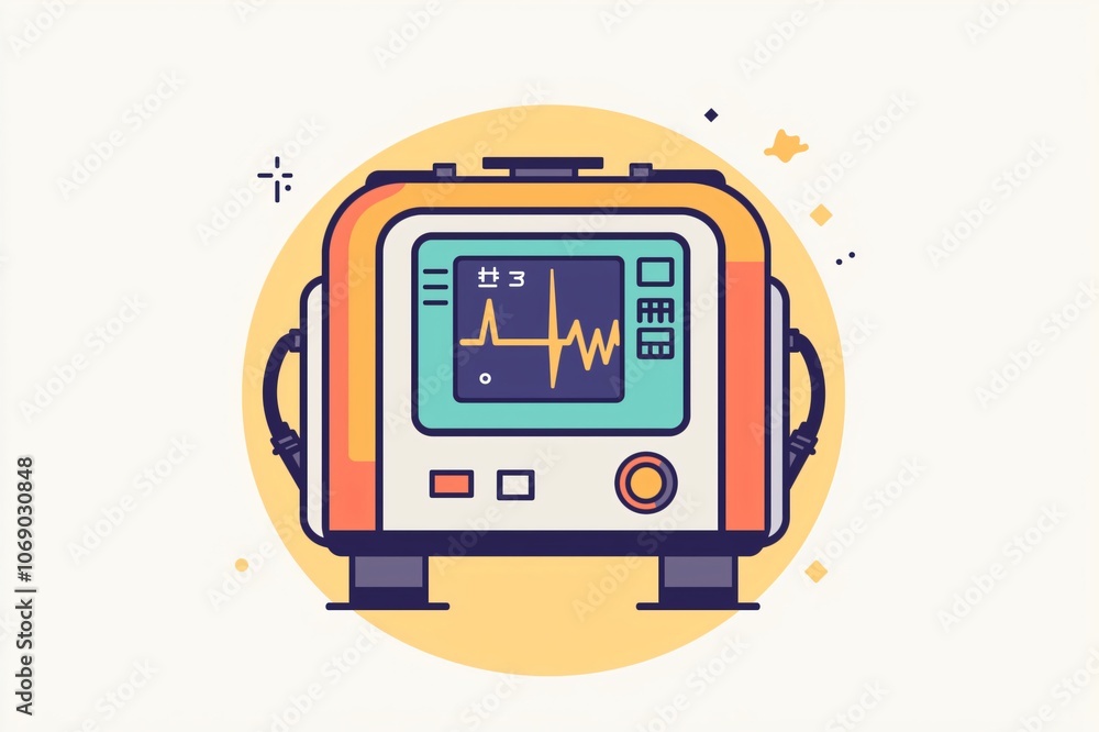Colorful medical device displaying a heartbeat on its screen, suggesting healthcare and medical monitoring Colorful medical device displaying a heartbeat on its screen, suggesting healthcare and medical monitoring