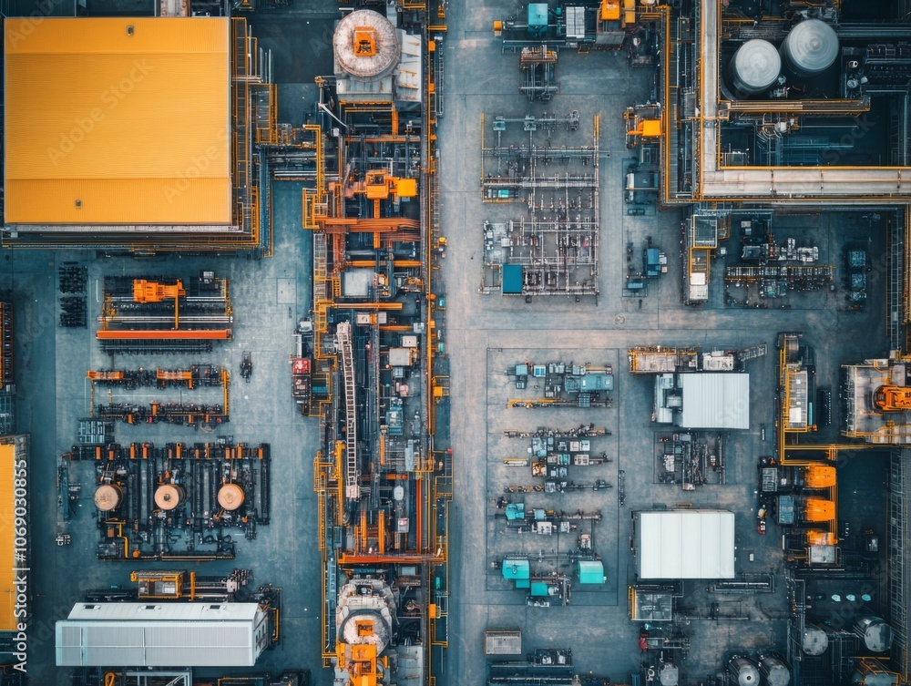Fototapeta premium Aerial View of Industrial Facility with Copy Space