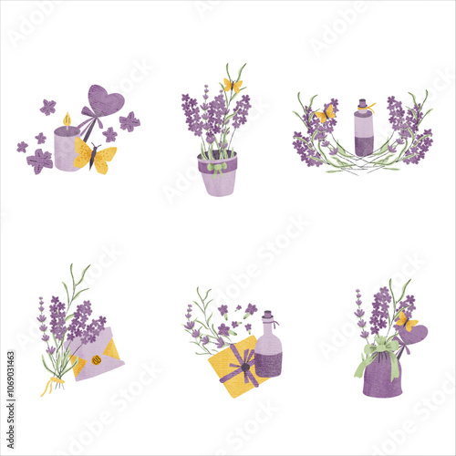 Provence floral compositions with lavender and butterflies
