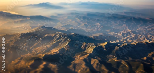 Aerial View of Mountains Bathed in Sunset Light