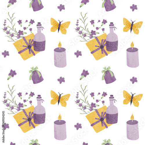 Provence lavender pattern with bottles butterfly and letters