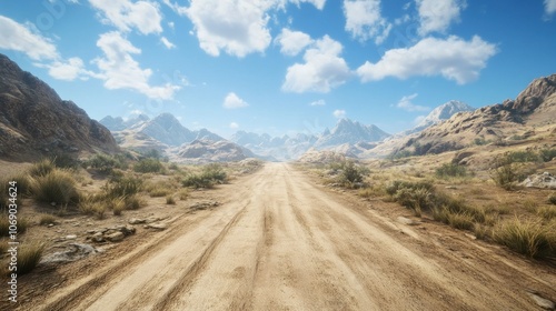 Scenic Desert Road Under Scenic Blue Sky