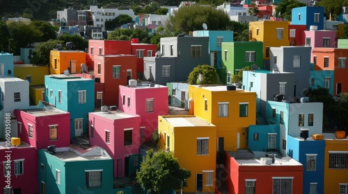 Cape Townâ€™s Bo-Kaap district with bright, colorful houses photo