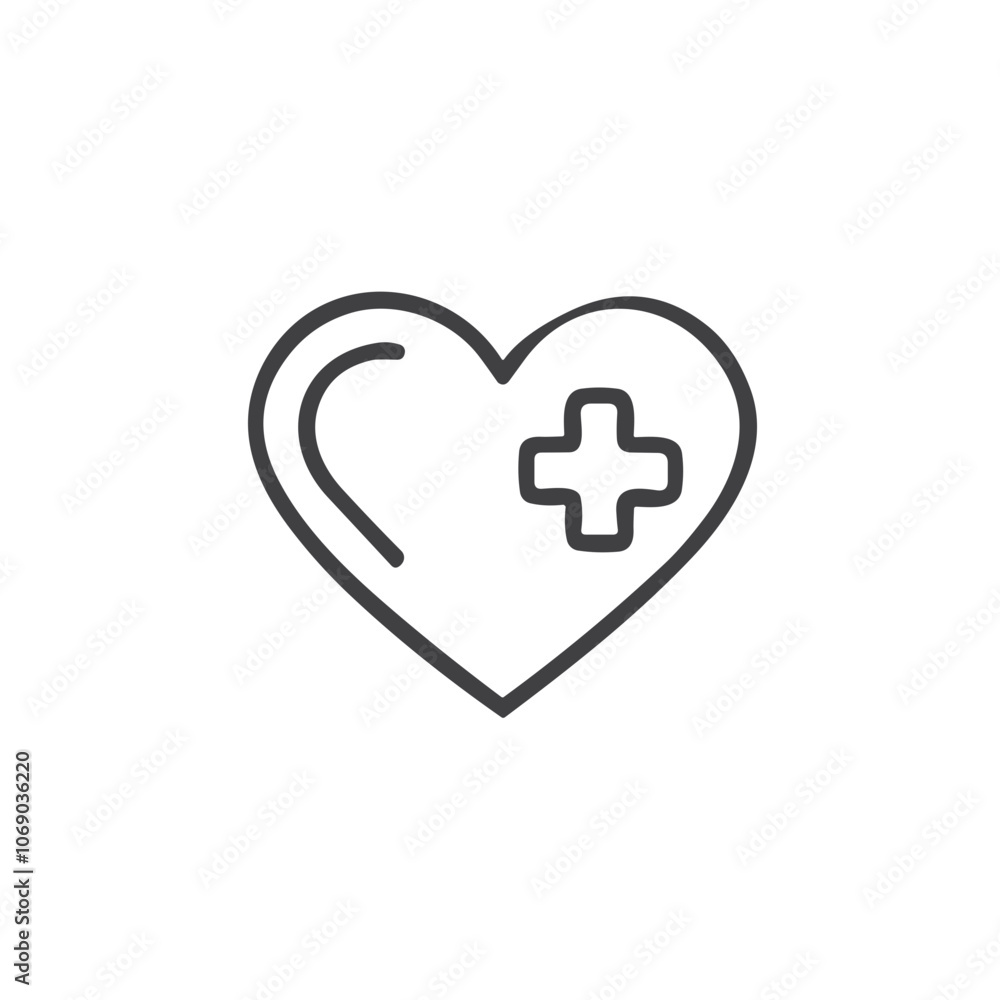 Stylized heart icon with a medical cross, symbolizing health and care, minimal design, copy space Stylized heart icon with a medical cross, symbolizing health and care, minimal design, copy space