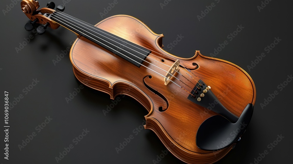 Fototapeta premium Illuminate the violin with a single light source, casting soft shadows and emphasizing its warm wood tones against the dark background.