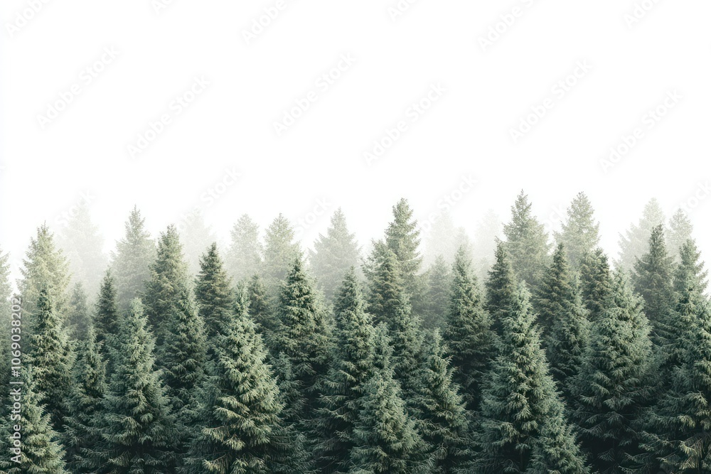 Serene Green Forest with Misty Background Serene Green Forest with Misty Background