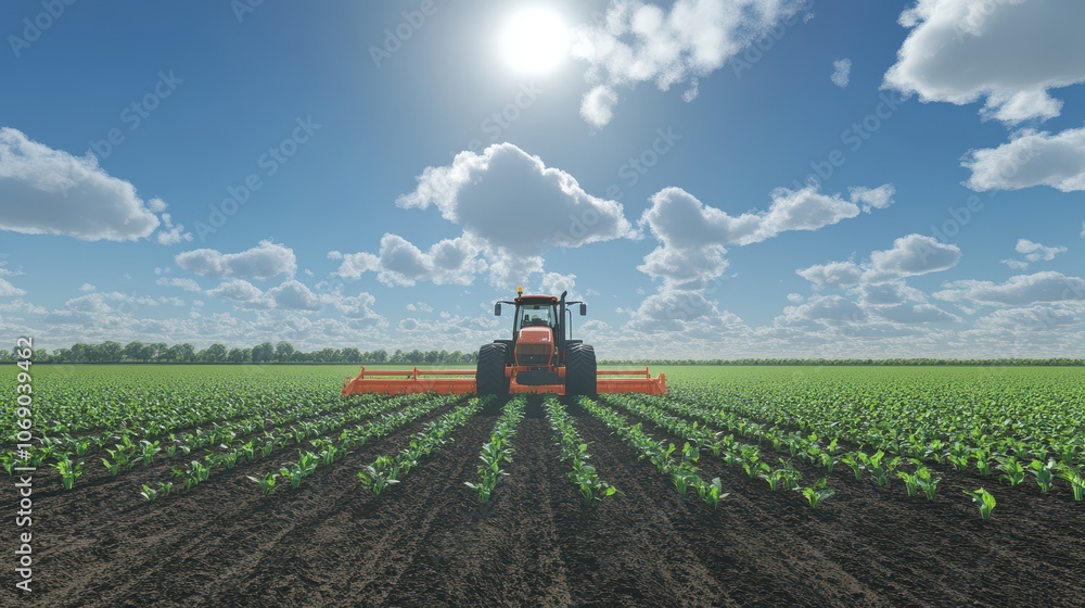 Tractor in Sunny Fields Planting New Seeds Tractor in Sunny Fields Planting New Seeds