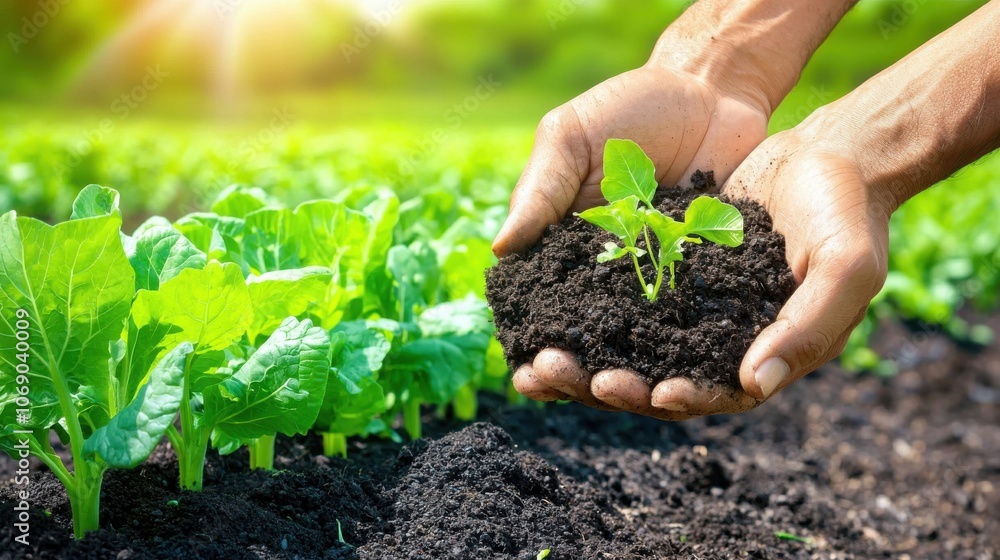 Hands of Farmers Holding Rich Soil and Young Plant Hands of Farmers Holding Rich Soil and Young Plant