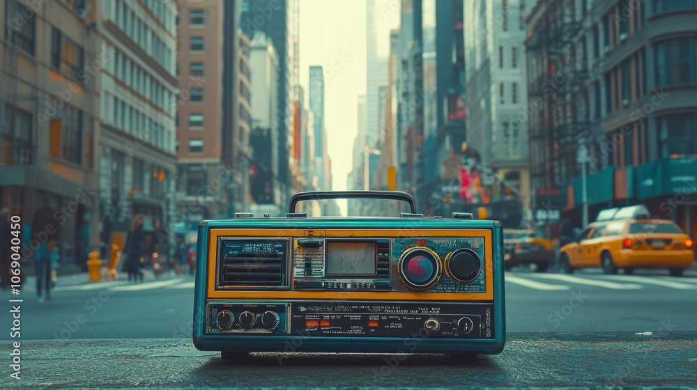 Obraz premium Vintage Radio on City Street