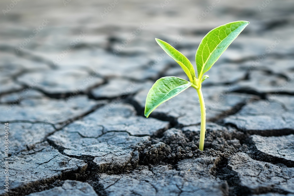 Resilient Green Plant Emerging from Cracked Earth, nature, growth, resilience, hope Resilient Green Plant Emerging from Cracked Earth, nature, growth, resilience, hope