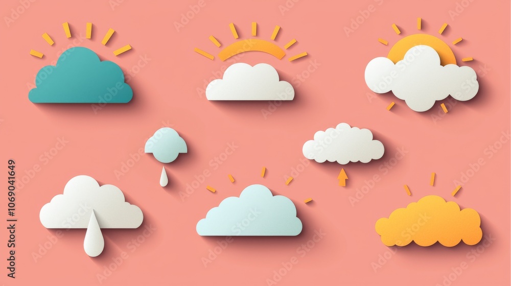 Cute Weather Icons with Clouds and Sun Cute Weather Icons with Clouds and Sun