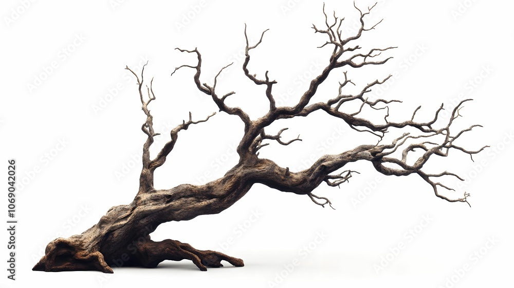 Artistic Representation of a Dead Tree with Twisted Branches, nature, isolated, bark, white Artistic Representation of a Dead Tree with Twisted Branches, nature, isolated, bark, white