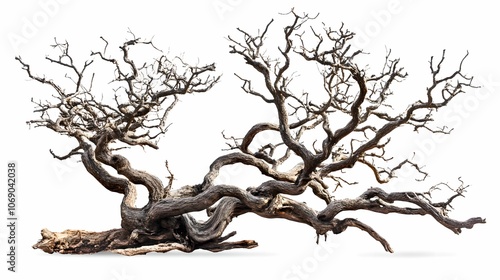 Wallpaper Mural Artistic Representation of a Dead Tree with Twisted Branches, nature, isolated, bark, white Torontodigital.ca