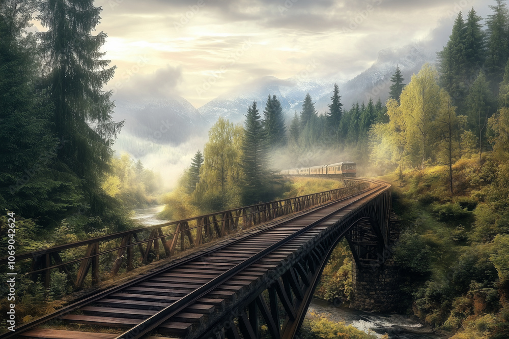 Fototapeta premium Old railway bridge in the middle of the forest