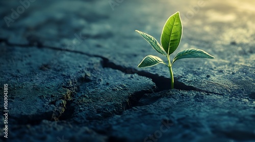 Resilient Green Sprout Emerging from Concrete for Business Resilience, growth, nature, determination, strength