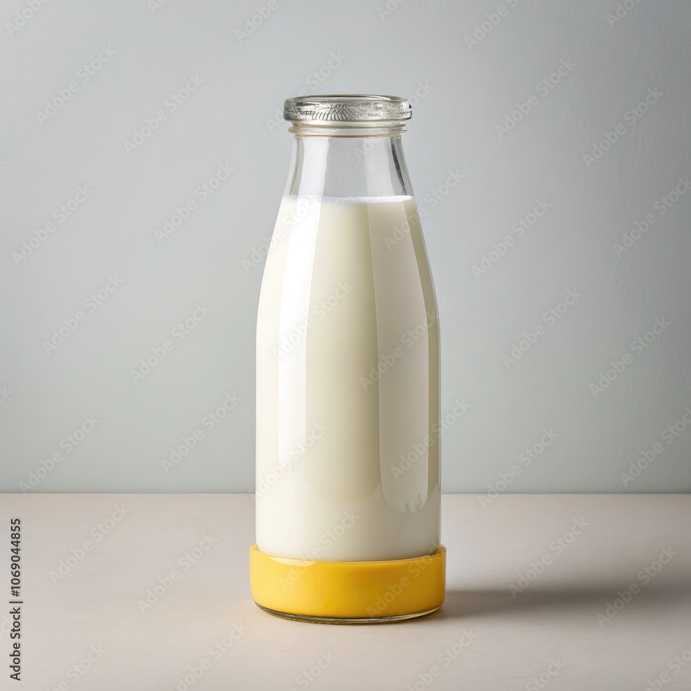 custom made wallpaper toronto digitalA stylish glass milk bottle resting on a yellow standard scale in a bright setting. Generative AI