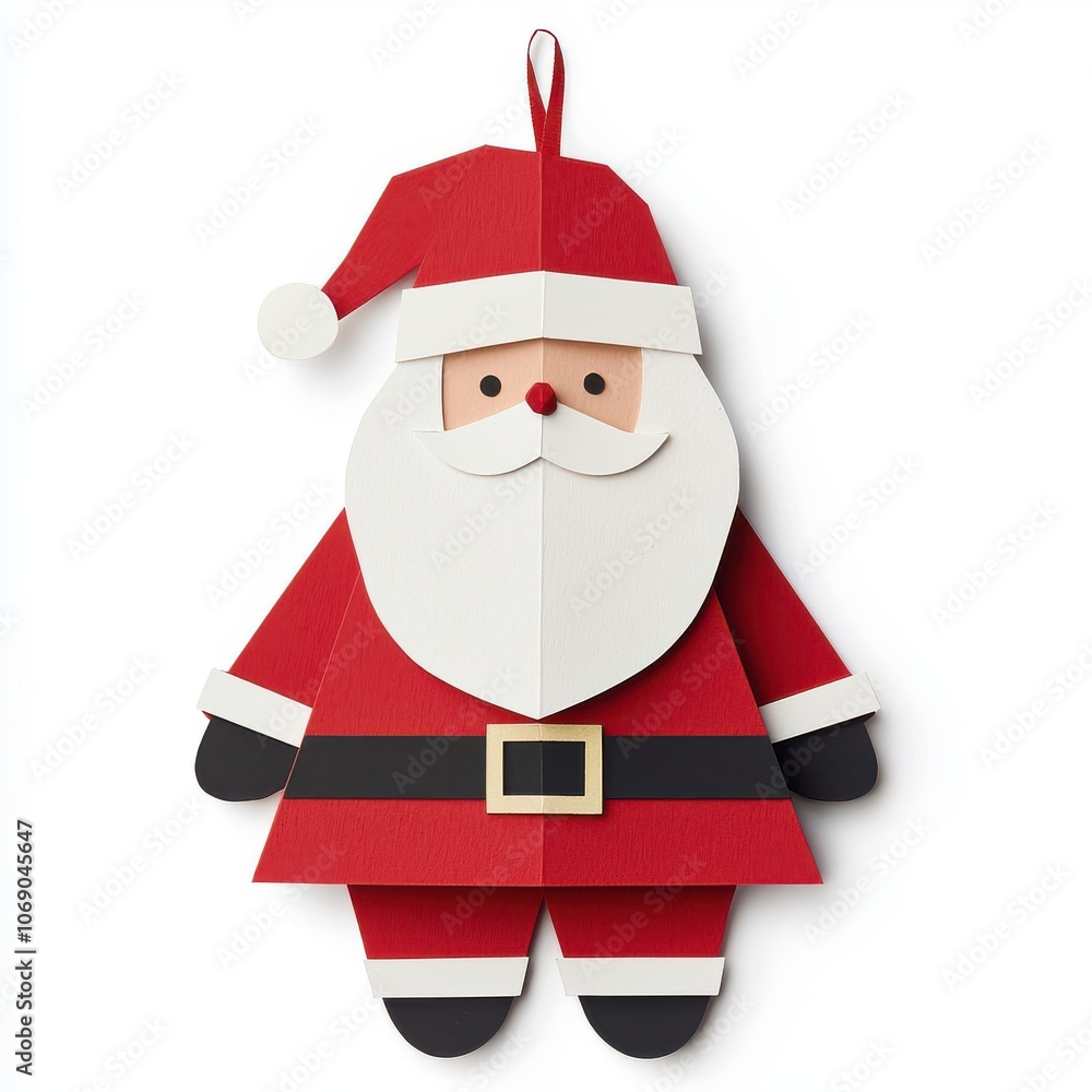 A colorful paper Santa Claus figure, featuring red attire and a joyful expression, perfect for festive holiday decorations. A colorful paper Santa Claus figure, featuring red attire and a joyful expression, perfect for festive holiday decorations.