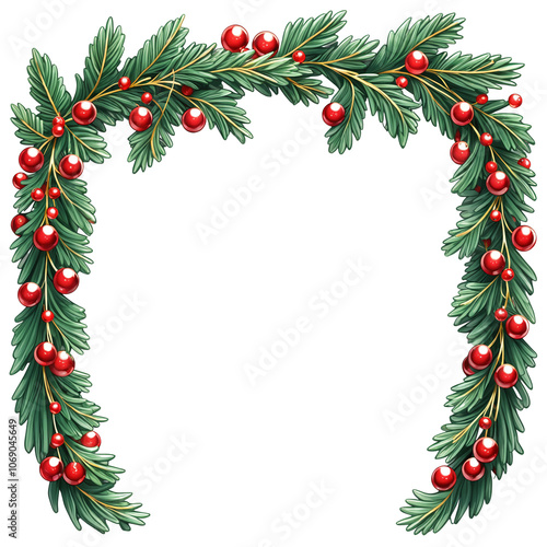 Wreath with holly berries and leaves on transparent background