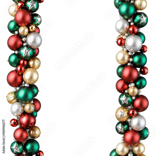 Colorful Christmas tree balls with stars on transparent background 