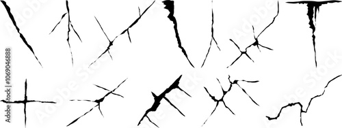 Realistic Cracked and Fractured Lines Vector Set - Isolated Broken Surface Textures for Creative Designs and Distressed Effects in Digital Art
