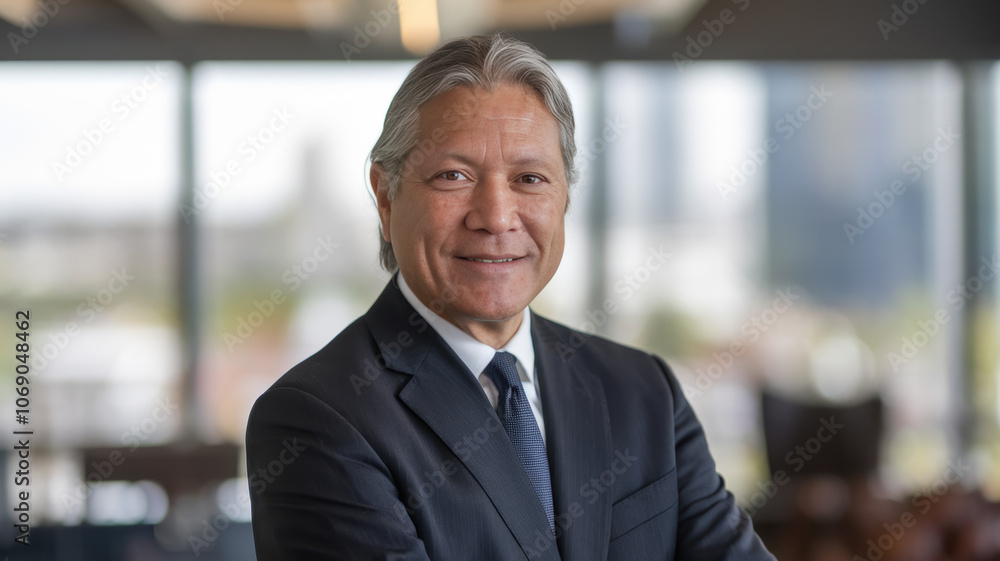 Confident Asian man in a suit, smiling warmly in a modern office setting, showcasing professionalism and approachability. Confident Asian man in a suit, smiling warmly in a modern office setting, showcasing professionalism and approachability.
