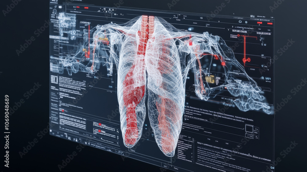 A detailed 3D visualization of human lungs, showcasing intricate ...