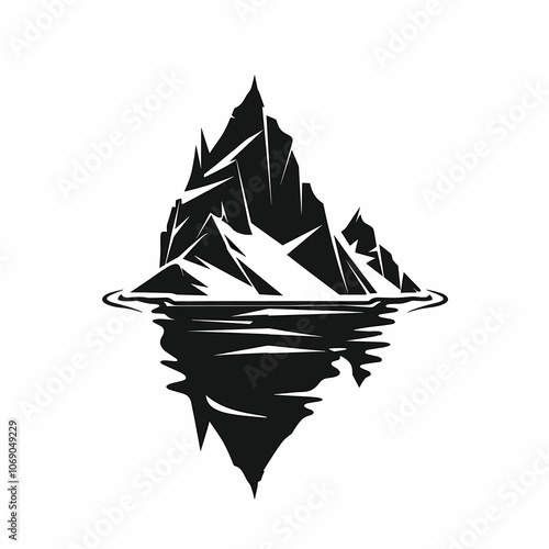 Iceberg geometric black and white logo icon. Vector. UI icon. Ice mountain in the ocean. The icon is about melt, ocean, water levels, Global warming, nature. A symbol of hidden danger.