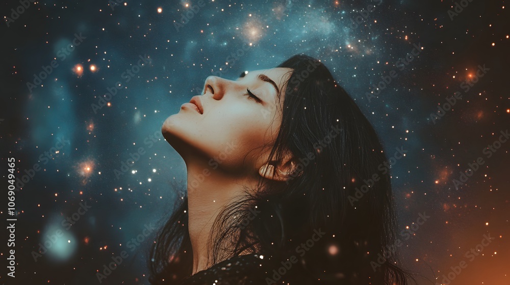 Ethereal Beauty Against Cosmic Background Ethereal Beauty Against Cosmic Background