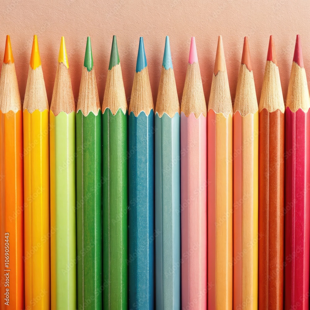 A vibrant array of colored pencils arranged neatly on a smooth surface. Generative AI A vibrant array of colored pencils arranged neatly on a smooth surface. Generative AI