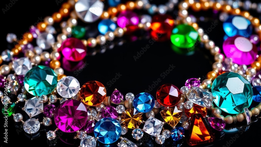 Assorted sparkling jewels on a sleek grey background, gemstones, precious Assorted sparkling jewels on a sleek grey background, gemstones, precious