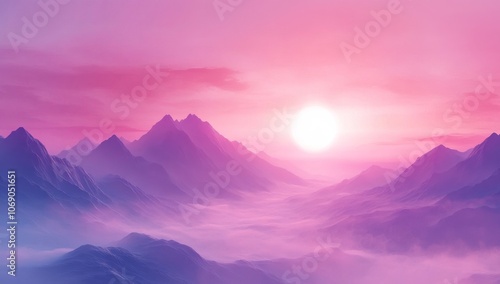 beautiful fairy-tale sunset or sunrise on the background of mountains, soft pastel colors, light fairy-tale atmosphere