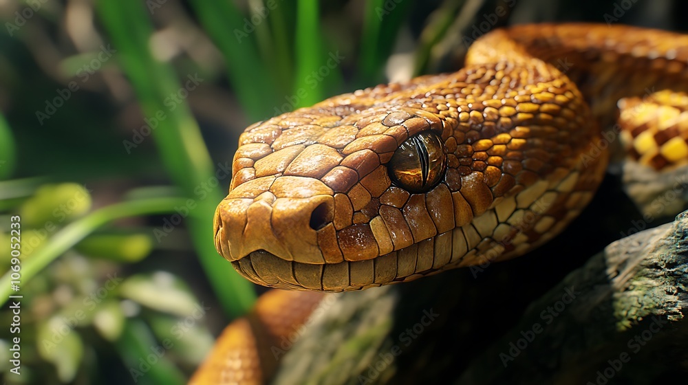 Close up image of realistic snake resting in its habitat image Close up image of realistic snake resting in its habitat image