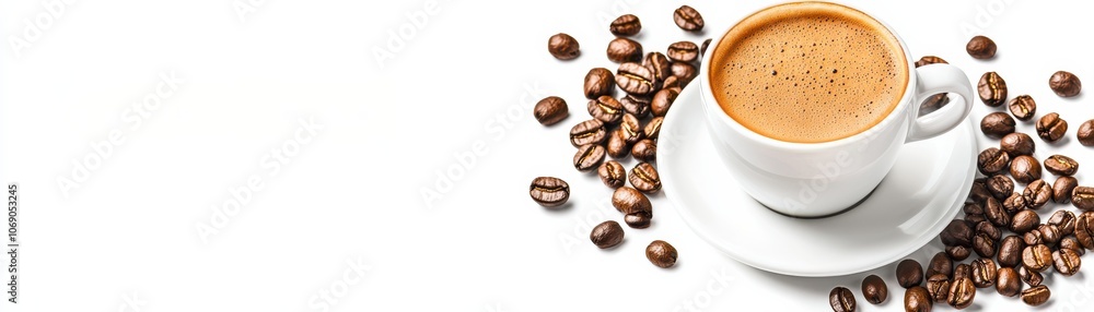 A steaming cup of coffee surrounded by roasted coffee beans, inviting warmth and rich flavor for coffee enthusiasts. A steaming cup of coffee surrounded by roasted coffee beans, inviting warmth and rich flavor for coffee enthusiasts.