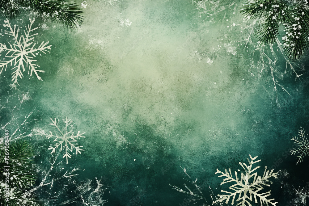 festive winter backgrounds with snowflakes and green hues