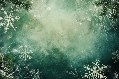 Obraz na płótnie festive winter backgrounds with snowflakes and green hues w salonie
