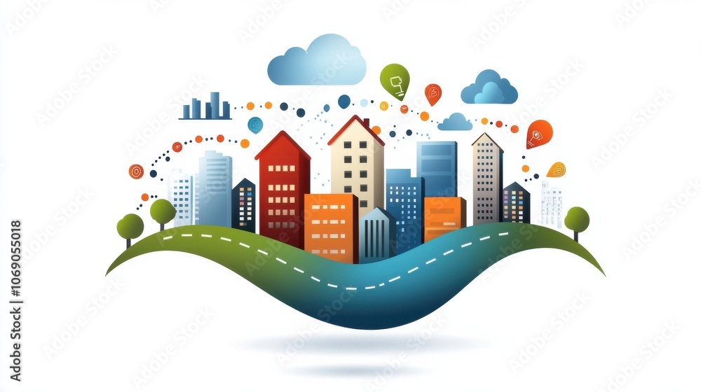 Obraz premium Vibrant Futuristic Cityscape with Digital Data Flows