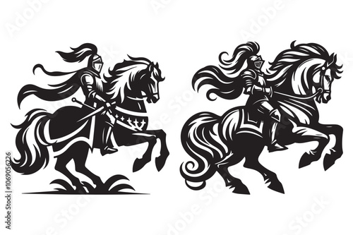 knight silhouette vector illustrations