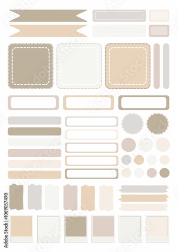 Digital diary stickers, curly tag stickers, daily notes, nude browns, notepad elements.