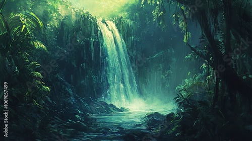 A waterfall deep in the jungle.