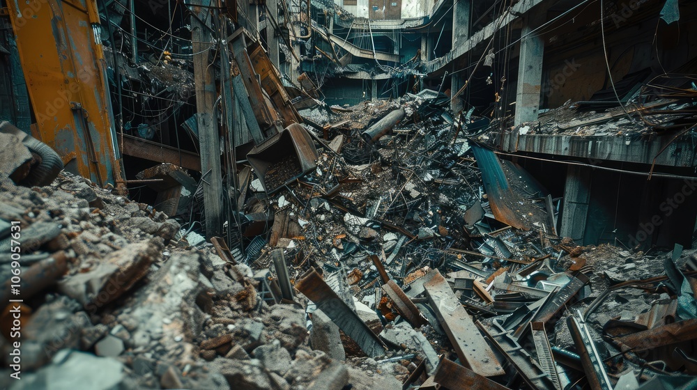 Devastated Urban Ruins Post-Destruction Scene Devastated Urban Ruins Post-Destruction Scene