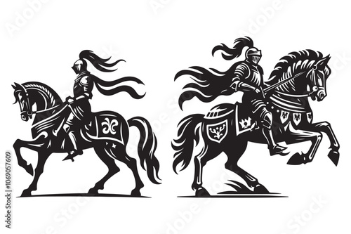 knight silhouette vector illustrations