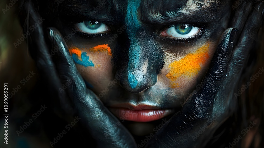 upset girl with ecological colors facepaint upset girl with ecological colors facepaint